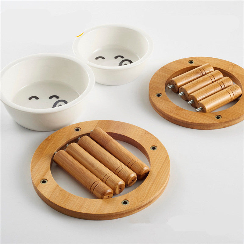 Round Bamboo Cat Bowl for Food & Water