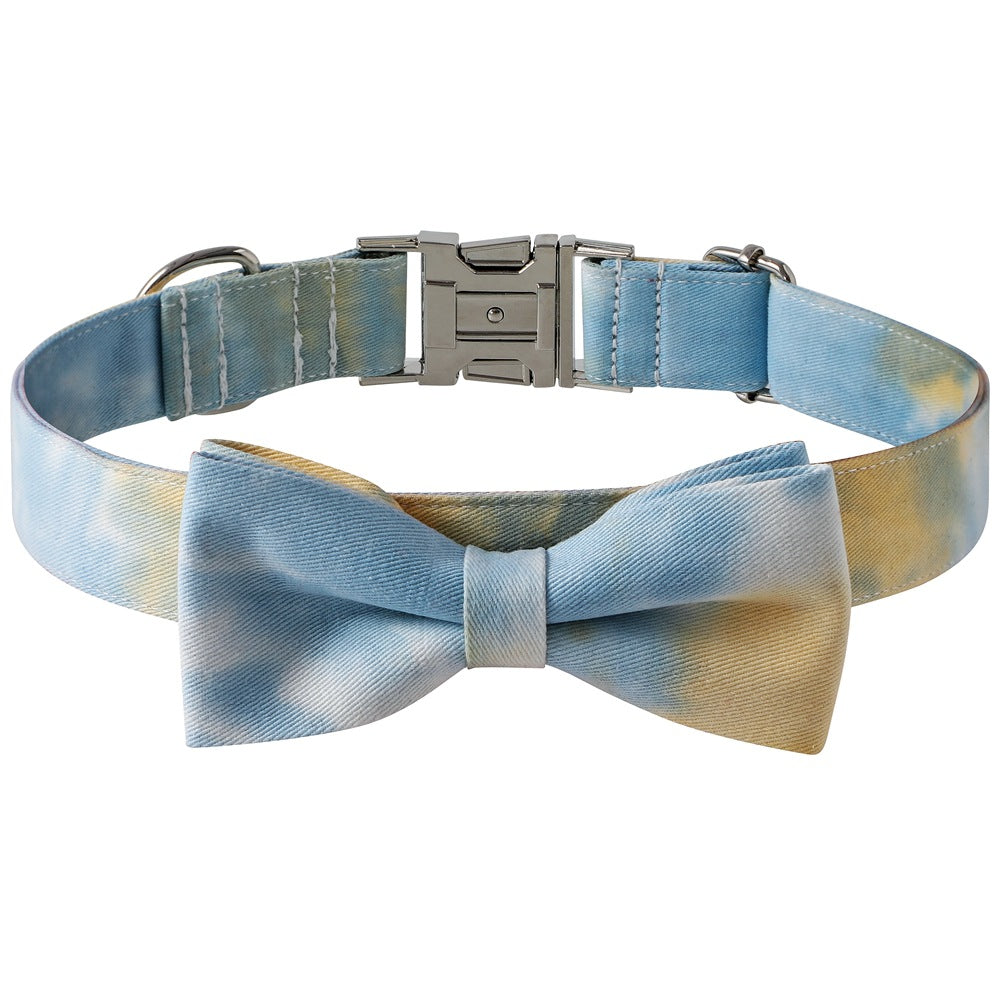Cotton Tie-Dye Pet Collar with Alloy Buckle & Bow