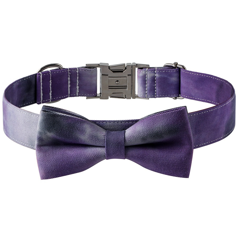 Cotton Tie-Dye Pet Collar with Alloy Buckle & Bow
