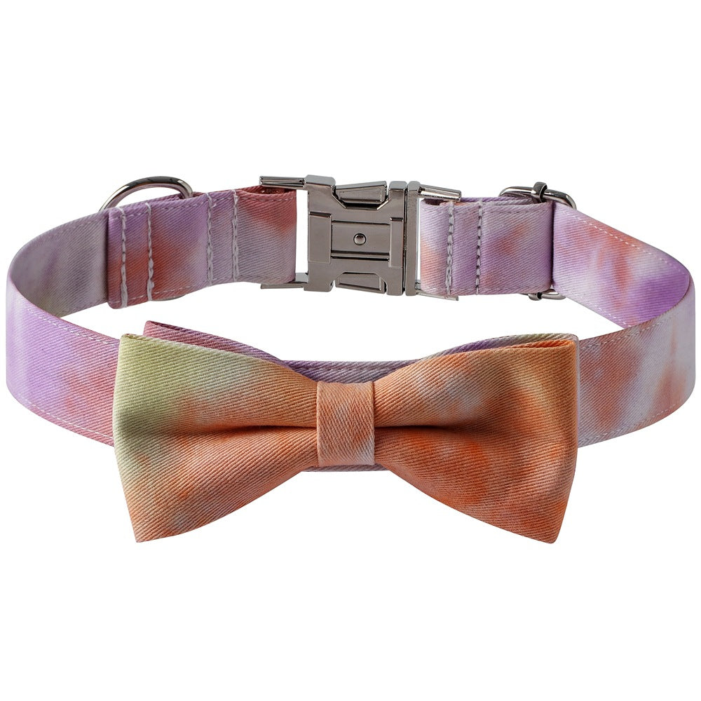 Cotton Tie-Dye Pet Collar with Alloy Buckle & Bow