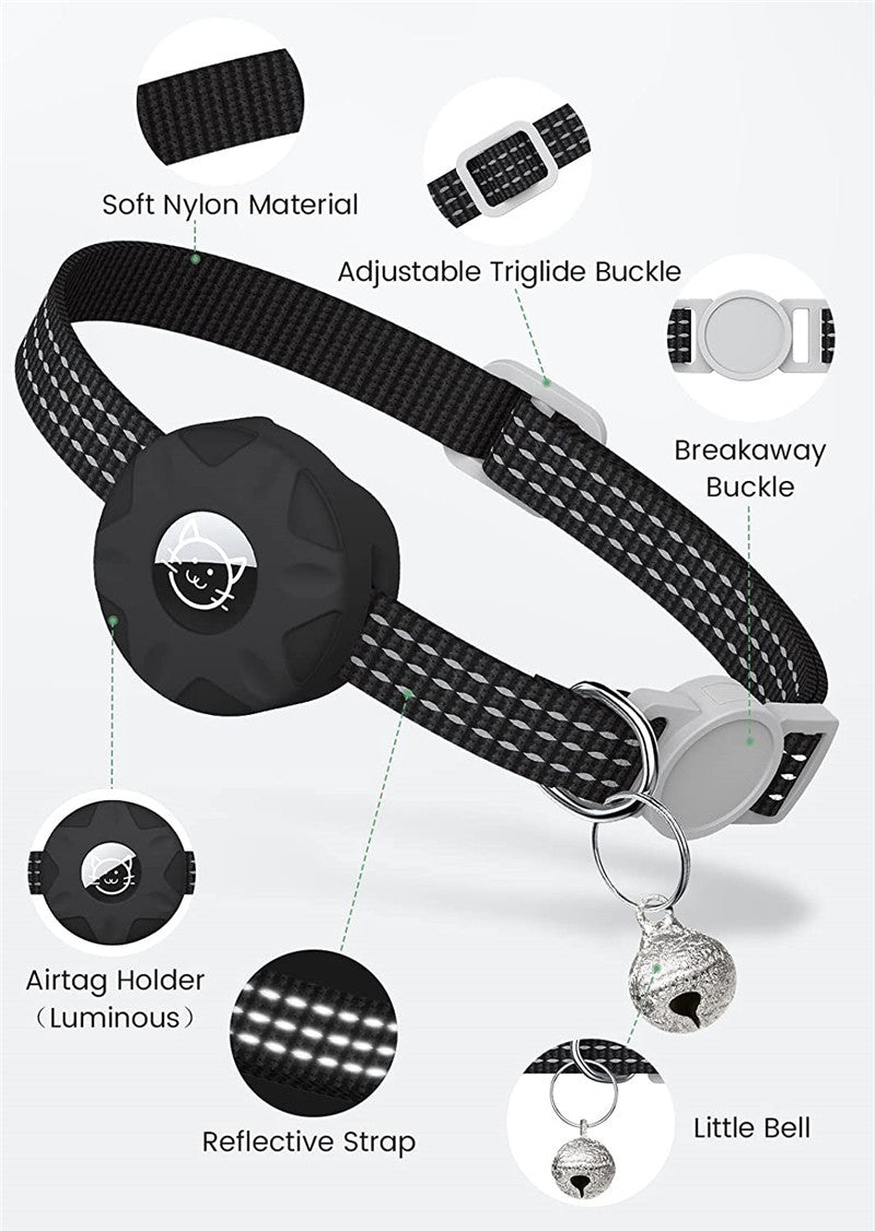 Apple AirTag Cat Collar with Reflective Bag & Bell