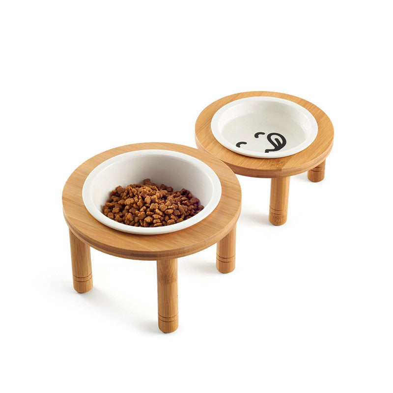 Round Bamboo Cat Bowl for Food & Water