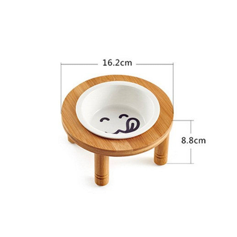 Round Bamboo Cat Bowl for Food & Water