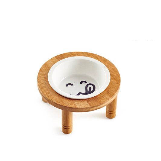 Round Bamboo Cat Bowl for Food & Water