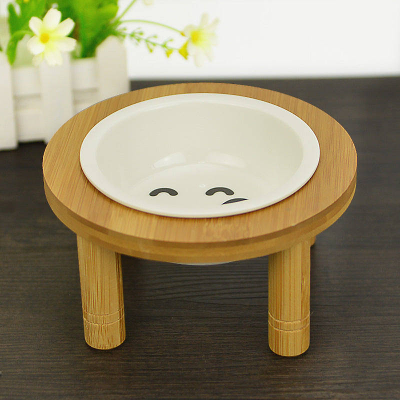 Round Bamboo Cat Bowl for Food & Water