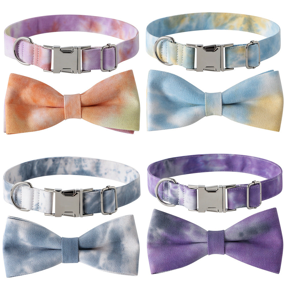 Cotton Tie-Dye Pet Collar with Alloy Buckle & Bow